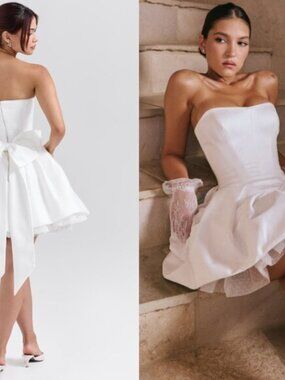 HOUSE OF CB 'Noele' White Satin Strapless Bow Mini Gown NWOT